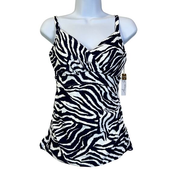 Anne Cole Zebra Shadow Twist Front Underwire Tankini Swim Top Women 32DD/34D NWT - Picture 2 of 10
